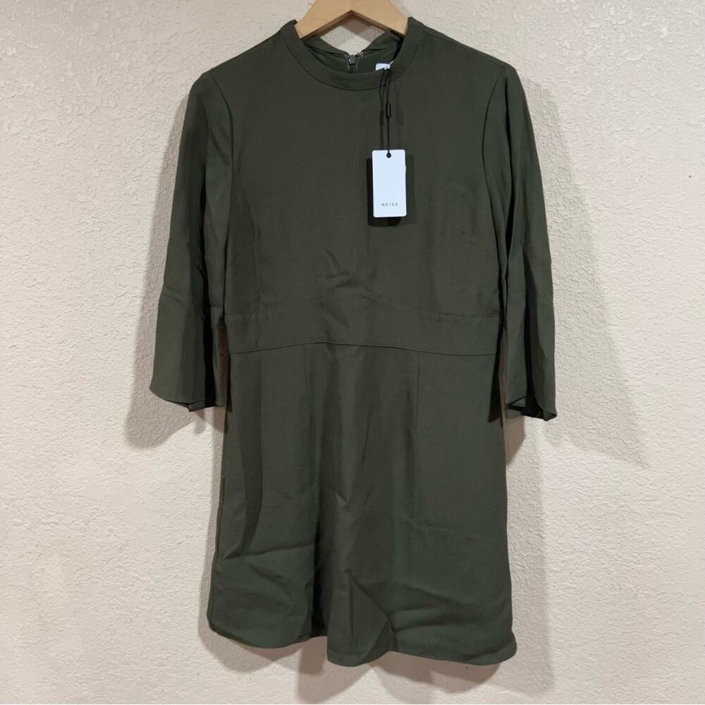 NWT NEW Reiss Cora Khaki Olive Green Structured Mini dress